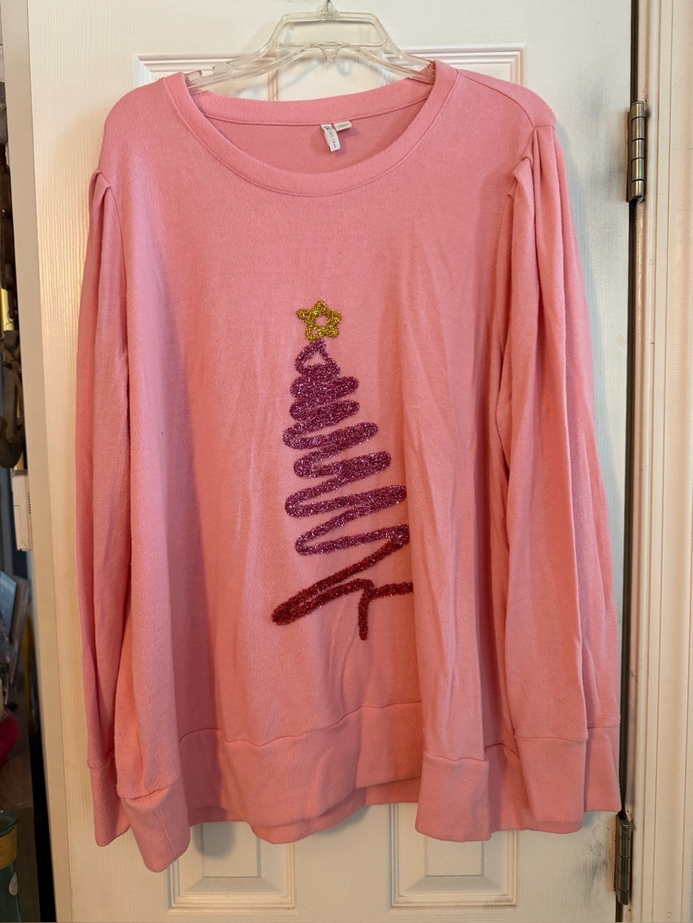 Cato Pink Crewneck Sweatshirt with Tree Glitter Detail